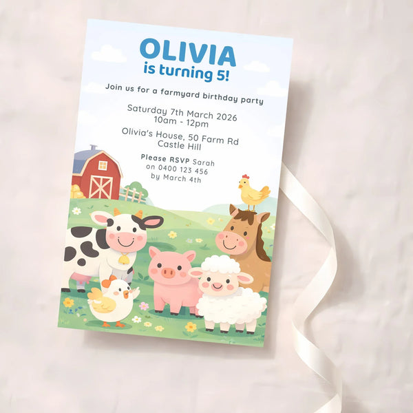 Personalised Farmyard Birthday Invitations | Farm Animal Party Invites - Sticksy Prints Australia