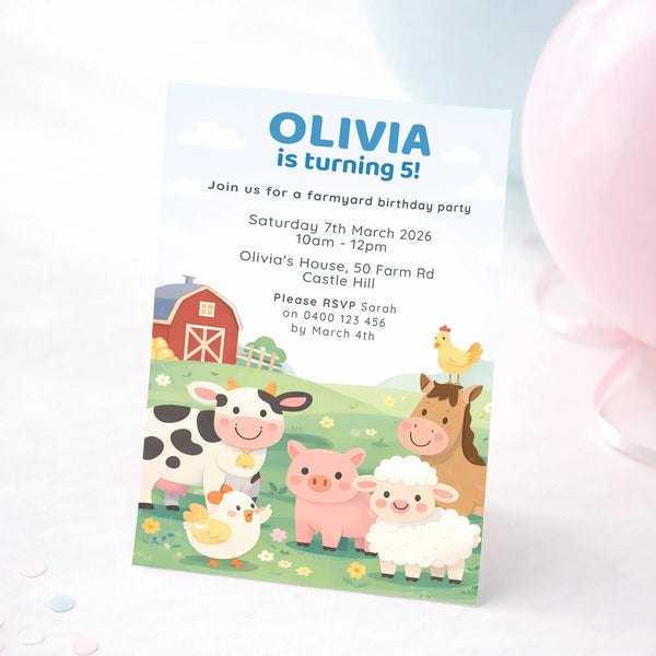 Personalised Farmyard Birthday Invitations | Farm Animal Party Invites - Sticksy Prints Australia
