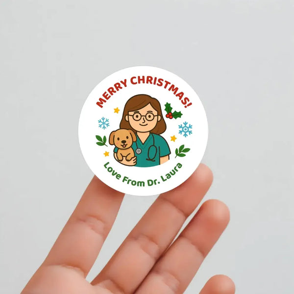 Personalised Female Vet Christmas Stickers – Custom Business Holiday Labels - Sticksy Prints Australia