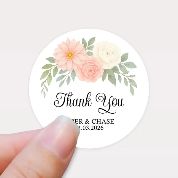 Personalised Floral Thank You Wedding Stickers | Blush Dahlia Design - Sticksy Prints Australia