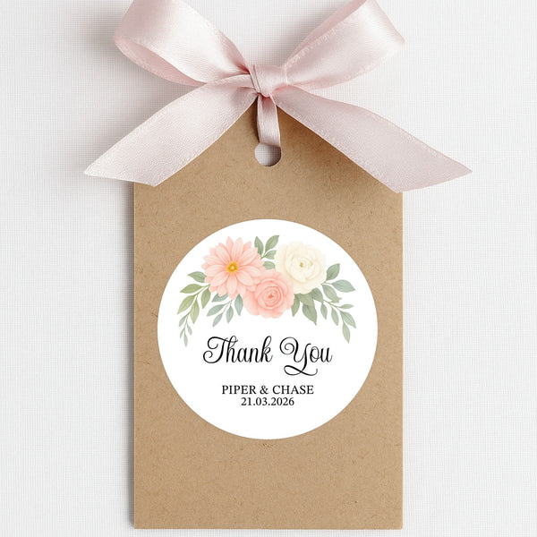 Personalised Floral Thank You Wedding Stickers | Blush Dahlia Design