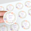 Personalised Floral Wedding Thank You Stickers – Custom Name & Date Pastel Wreath Labels