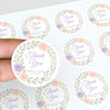 Personalised Floral Wedding Thank You Stickers – Custom Name & Date Pastel Wreath Labels - Sticksy Prints Australia