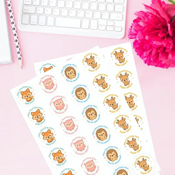 Personalised Forest Animal Teacher Reward Stickers - Sticksy Prints Australia
