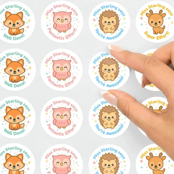 Personalised Forest Animal Teacher Reward Stickers - Sticksy Prints Australia