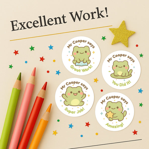 Personalised Frog Teacher Reward Stickers – Cute Classroom Praise Labels