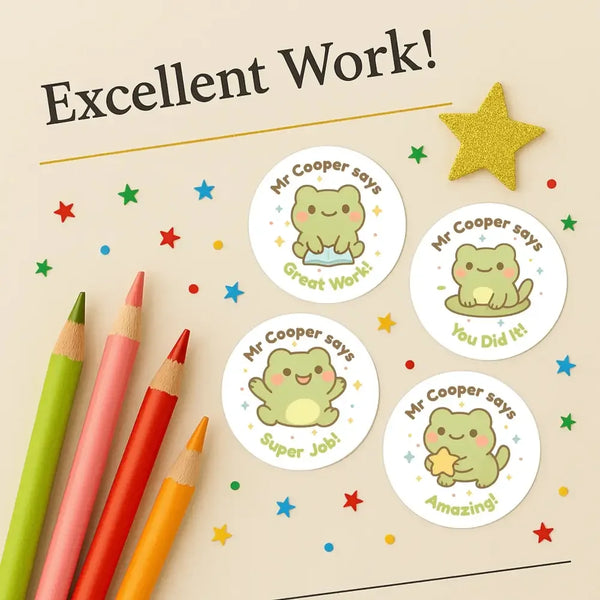 Personalised Frog Teacher Reward Stickers – Cute Classroom Praise Labels - Sticksy Prints Australia