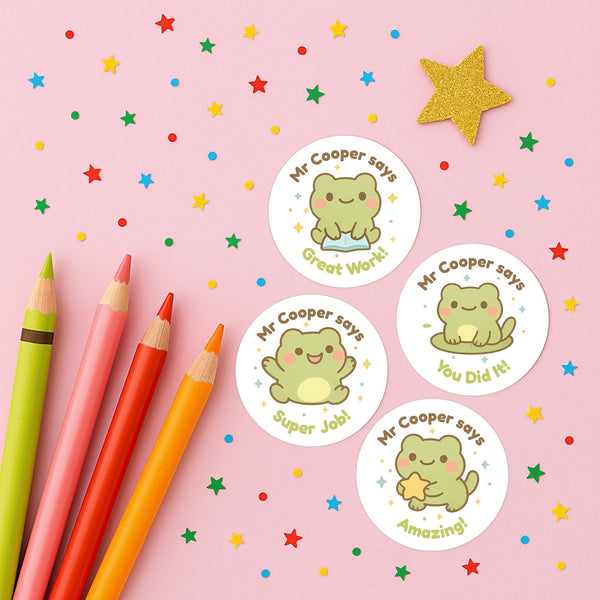 Personalised Frog Teacher Reward Stickers – Cute Classroom Praise Labels
