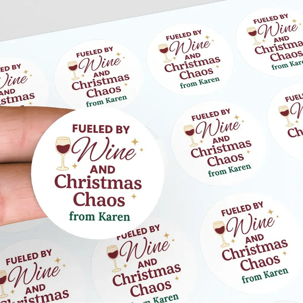 Personalised Fueled by Wine and Christmas Chaos Stickers Labels - Sticksy Prints Australia