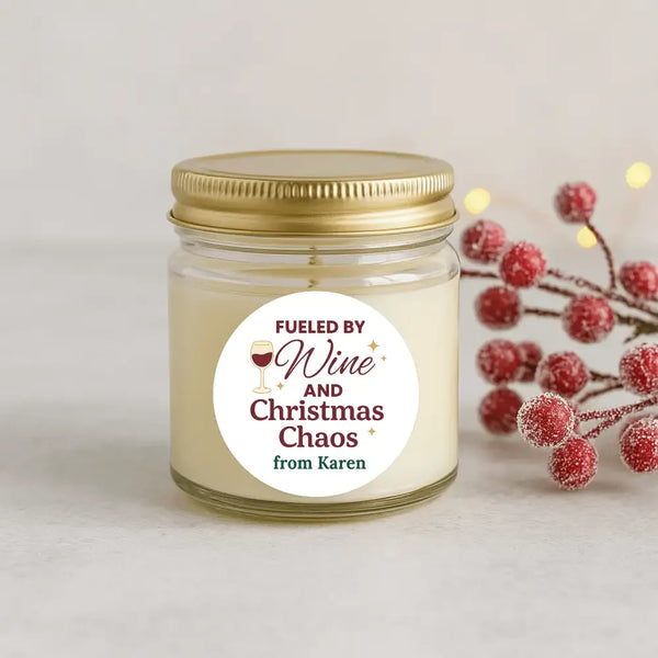 Personalised Fueled by Wine and Christmas Chaos Stickers Labels - Sticksy Prints Australia
