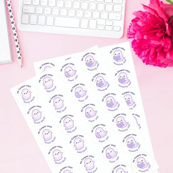 Personalised Ghost Teacher Reward Stickers – Custom Name Classroom Praise Stickers - Sticksy Prints Australia