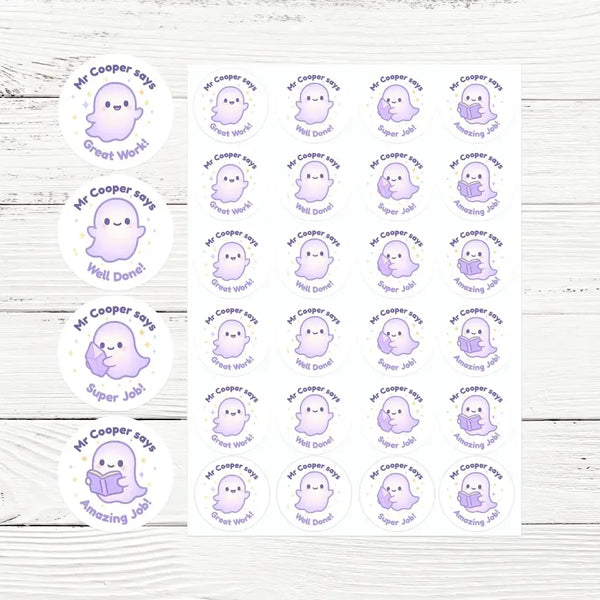 Personalised Ghost Teacher Reward Stickers – Custom Name Classroom Praise Stickers - Sticksy Prints Australia