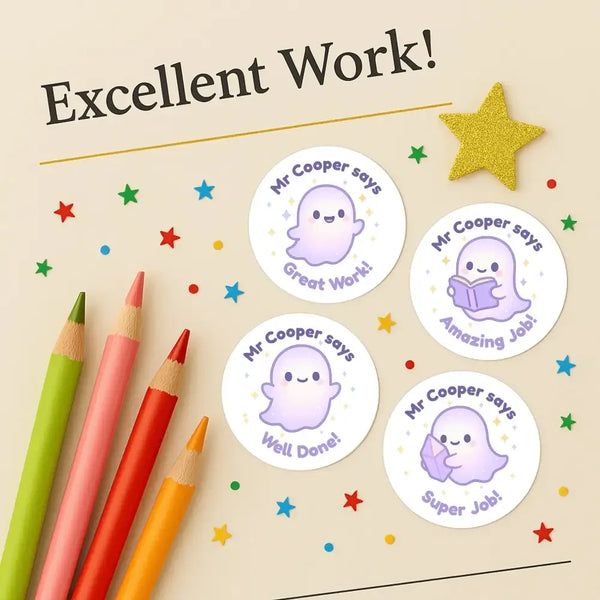 Personalised Ghost Teacher Reward Stickers – Custom Name Classroom Praise Stickers - Sticksy Prints Australia
