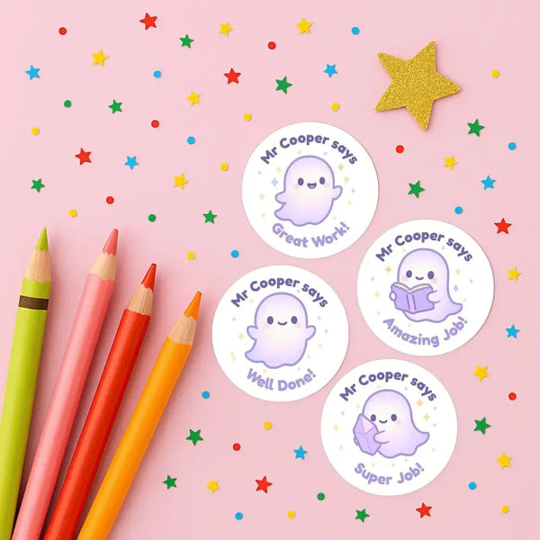 Personalised Ghost Teacher Reward Stickers – Custom Name Classroom Praise Stickers - Sticksy Prints Australia