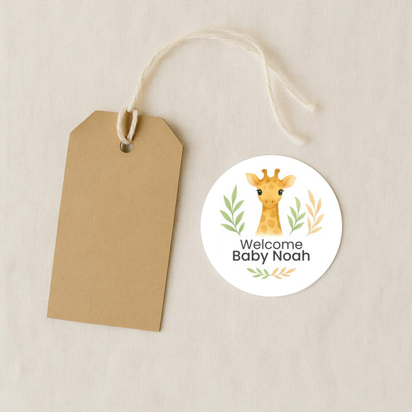 Personalised Giraffe Baby Shower Stickers – Safari Welcome Baby Favour Labels