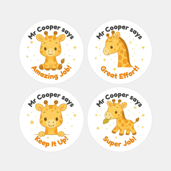 Personalised Giraffe Reward Stickers – Cute Teacher Stickers for Classroom Praise