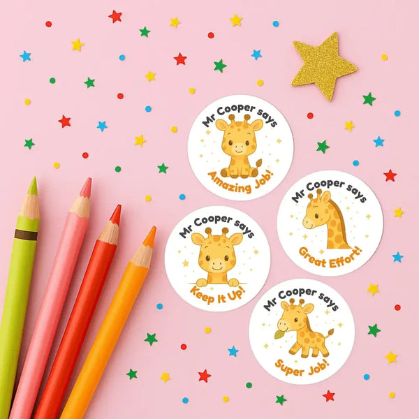 Personalised Giraffe Reward Stickers – Cute Teacher Stickers for Classroom Praise - Sticksy Prints Australia