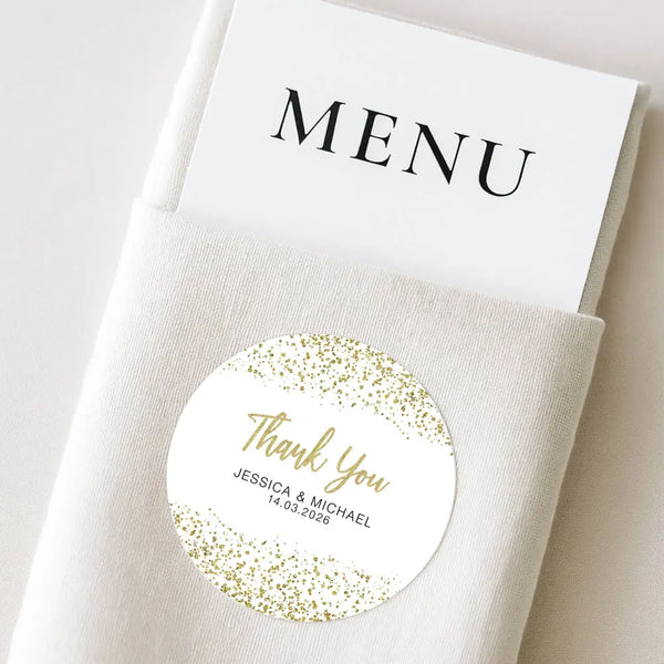Personalised Gold Glitter Thank You Wedding Stickers