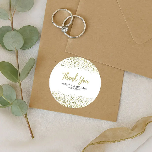 Personalised Gold Glitter Thank You Wedding Stickers - Sticksy Prints Australia