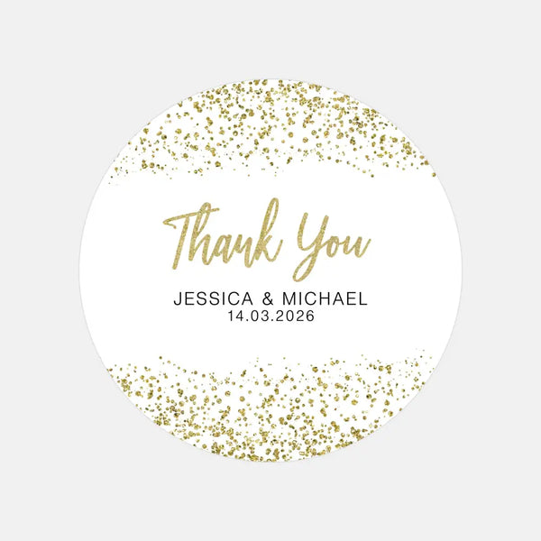 Personalised Gold Glitter Thank You Wedding Stickers