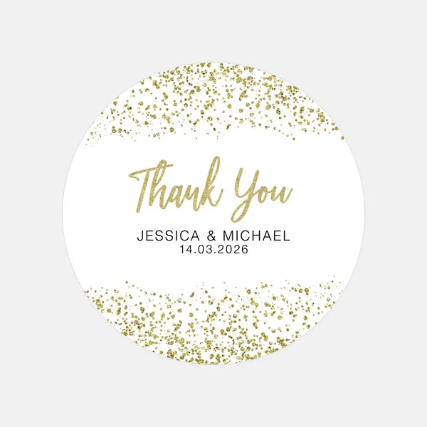 Personalised Gold Glitter Thank You Wedding Stickers - Sticksy Prints Australia