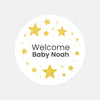 Personalised Golden Stars Welcome Baby Stickers – Celestial Gender-Neutral Favour Labels - Sticksy Prints Australia