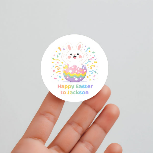 Personalised Happy Easter Stickers – Bunny Egg Pop Easter Labels for Kids