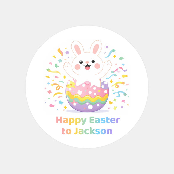Personalised Happy Easter Stickers – Bunny Egg Pop Easter Labels for Kids