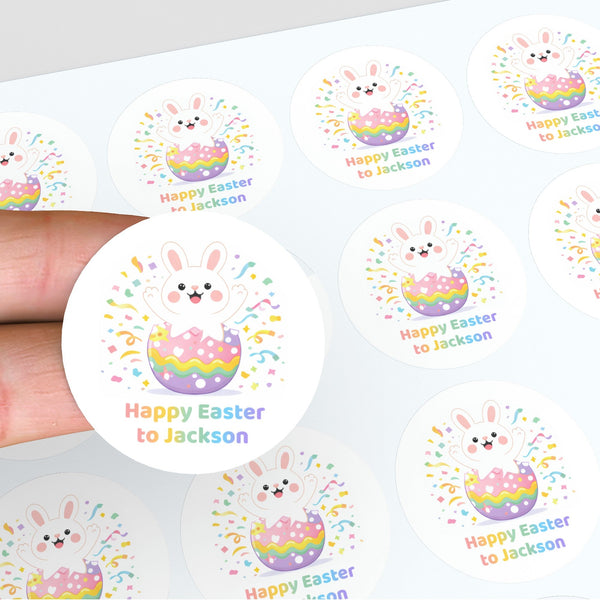Personalised Happy Easter Stickers – Bunny Egg Pop Easter Labels for Kids