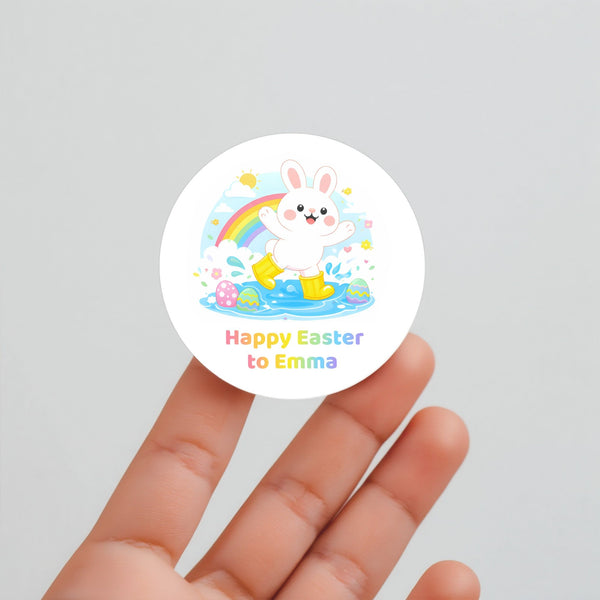 Personalised Happy Easter Stickers – Bunny Splash Easter Treat Labels for Kids