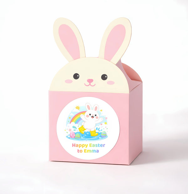Personalised Happy Easter Stickers – Bunny Splash Easter Treat Labels for Kids