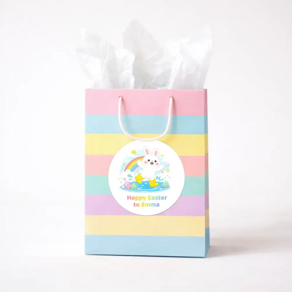 Personalised Happy Easter Stickers – Bunny Splash Easter Treat Labels for Kids - Sticksy Prints Australia