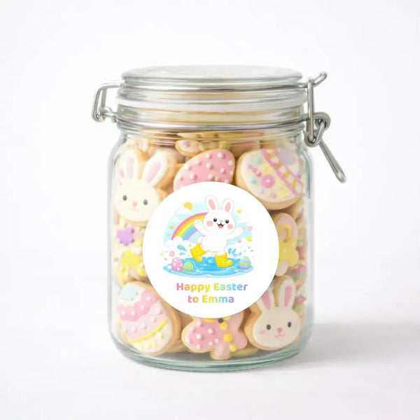 Personalised Happy Easter Stickers – Bunny Splash Easter Treat Labels for Kids - Sticksy Prints Australia