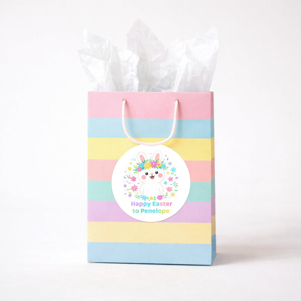 Personalised Happy Easter Stickers – Floral Bunny Easter Labels for Kids