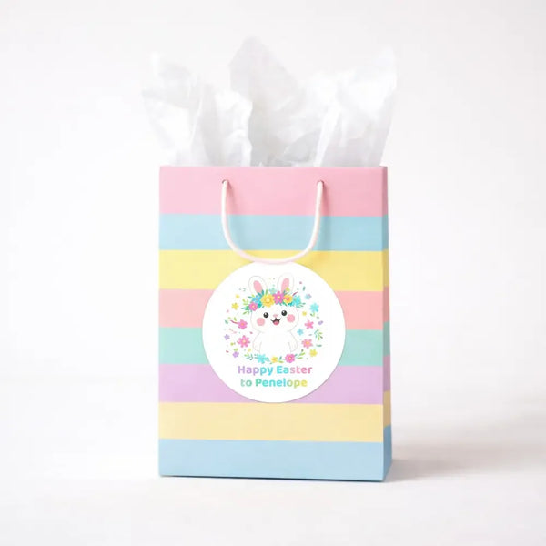 Personalised Happy Easter Stickers – Floral Bunny Easter Labels for Kids - Sticksy Prints Australia