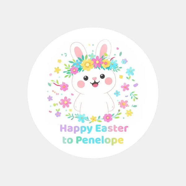 Personalised Happy Easter Stickers – Floral Bunny Easter Labels for Kids - Sticksy Prints Australia