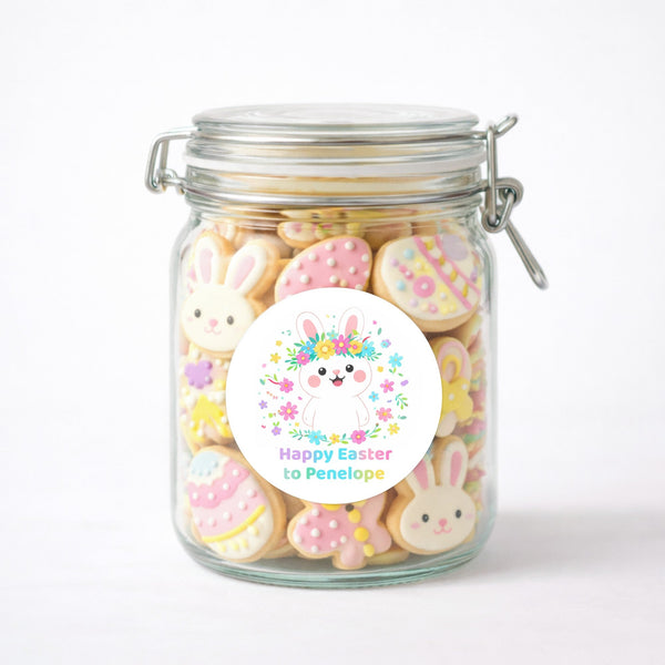 Personalised Happy Easter Stickers – Floral Bunny Easter Labels for Kids