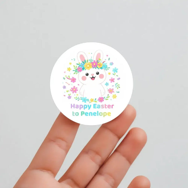 Personalised Happy Easter Stickers – Floral Bunny Easter Labels for Kids - Sticksy Prints Australia