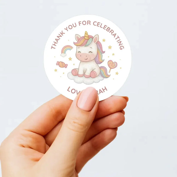 Personalised Kids Birthday Sticker Labels Baby Unicorn - Sticksy Prints Australia