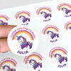 Personalised Kids Birthday Stickers Unicorn Rainbow Thank You Name Party Favours