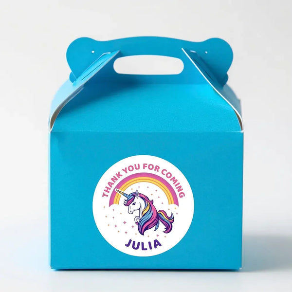 Personalised Kids Birthday Stickers Unicorn Rainbow Thank You Name Party Favours - Sticksy Prints Australia