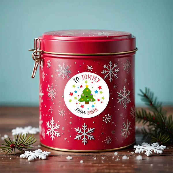 Personalised Kids Christmas Sticker Labels Cute Trees Stars From Santa