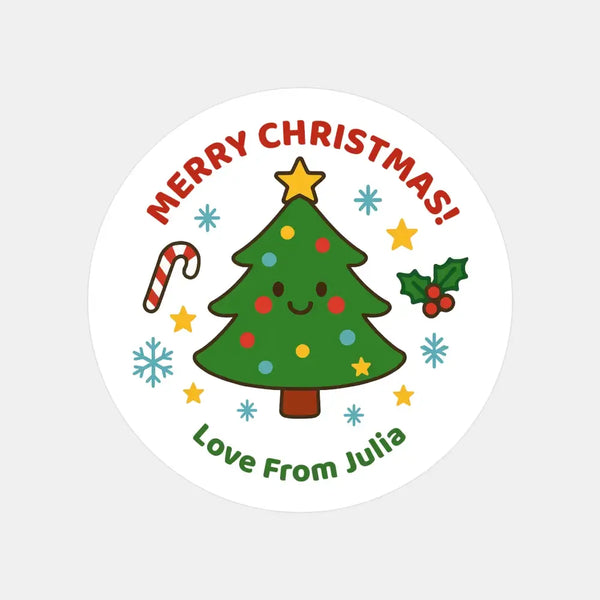Personalised Kids Christmas Sticker Labels Cute Xmas Trees Merry Christmas - Sticksy Prints Australia
