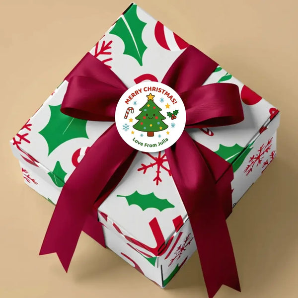 Personalised Kids Christmas Sticker Labels Cute Xmas Trees Merry Christmas - Sticksy Prints Australia