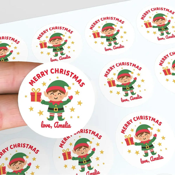Personalised Kids Christmas Sticker Labels Elf Elves Stars Merry Christmas - Sticksy Prints Australia