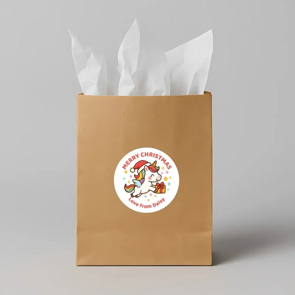 Personalised Kids Christmas Sticker Labels β Flying Unicorn - Sticksy Prints Australia