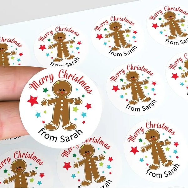 Personalised Kids Christmas Sticker Labels Gingerbread Man - Sticksy Prints Australia