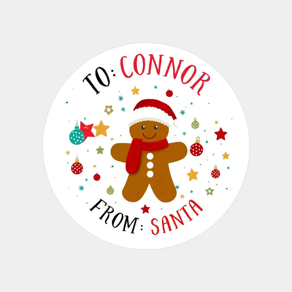 Personalised Kids Christmas Sticker Labels Gingerbread Man Festive