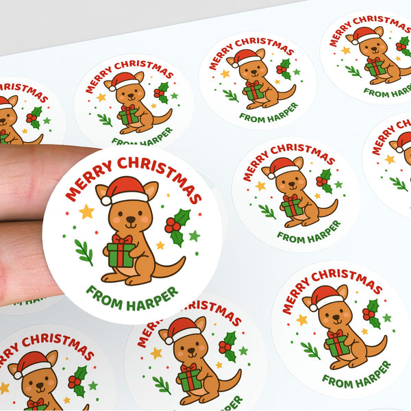 Personalised Kids Christmas Sticker Labels – Kangaroo