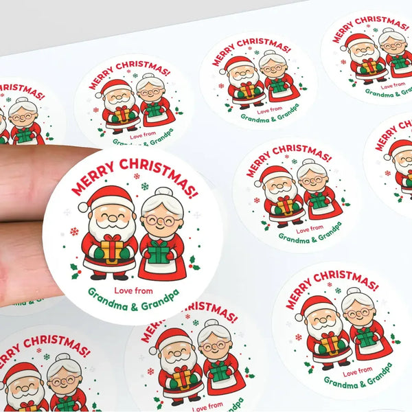 Personalised Kids Christmas Sticker Labels Mr. and Mrs Clause - Sticksy Prints Australia